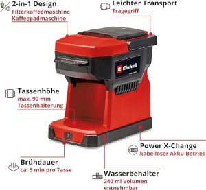 جزییات دستگاه قهوه ساز همراه Einhell TE-CF 18 Li-Solo Power X-Change Cordless Coffee Machine سفارش آنلاین از اروپامارت