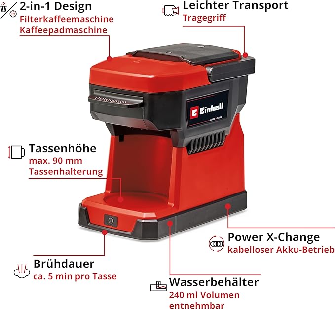 جزییات دستگاه قهوه ساز همراه Einhell TE-CF 18 Li-Solo Power X-Change Cordless Coffee Machine سفارش آنلاین از اروپامارت